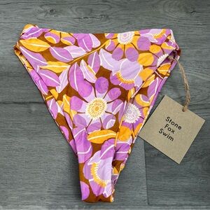 NWT stone fox swim retro bloom high waisted bikini bottoms size xs purple womens